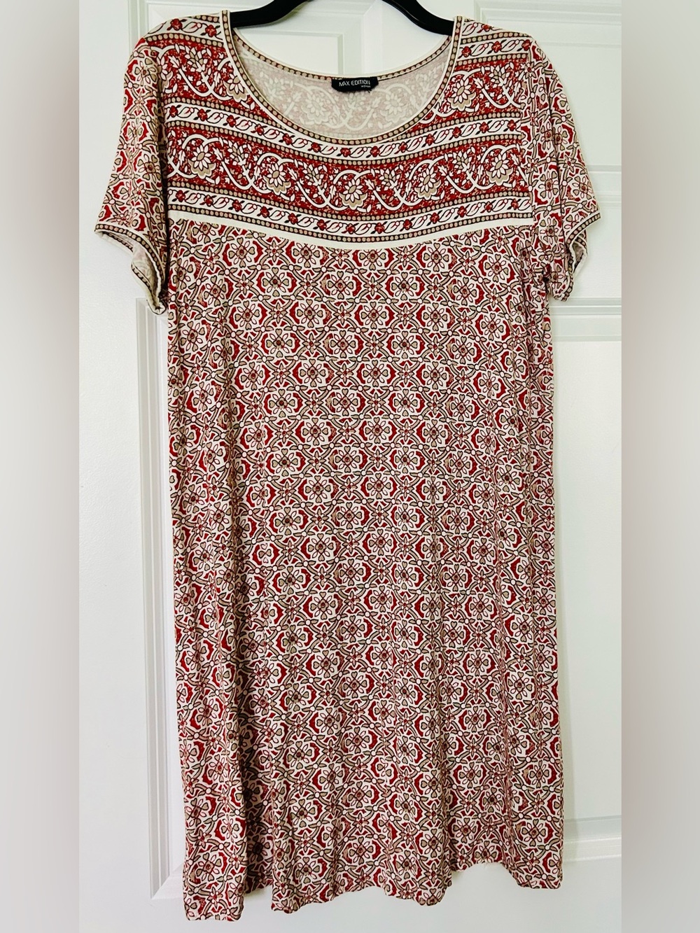 Max Edition Orange & Cream Printed Short-Sleeve Dress